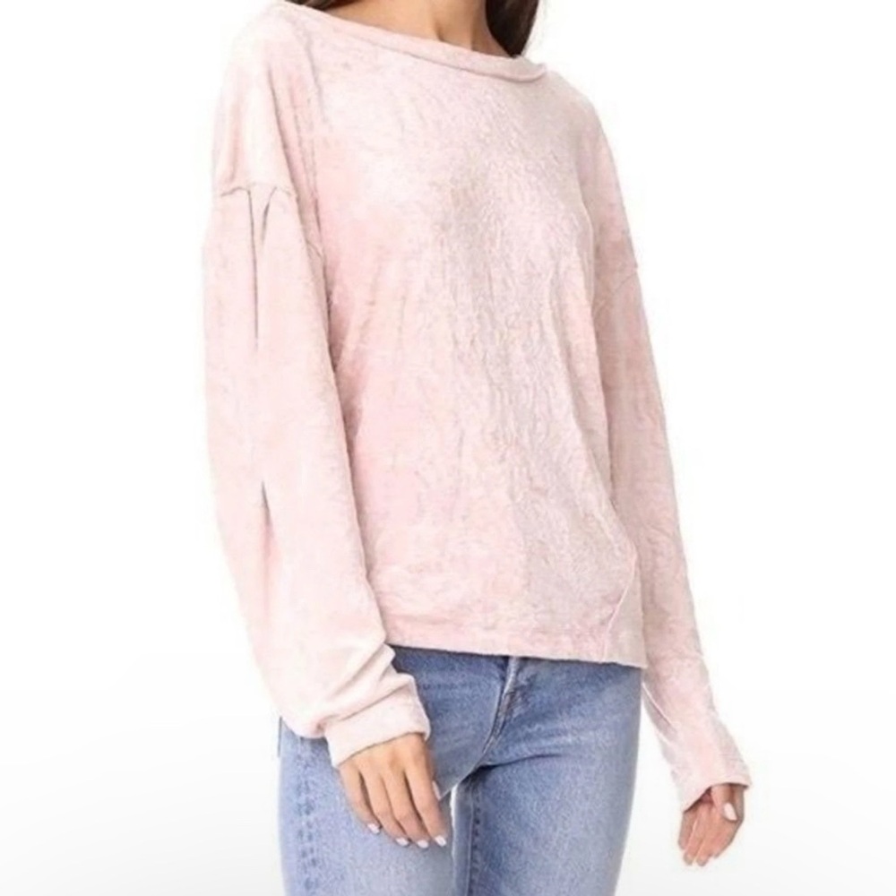 We The Free Women S Oversized Festival Pullover Sweater Velvet Velour Pink Boho - Picture 2 of 8